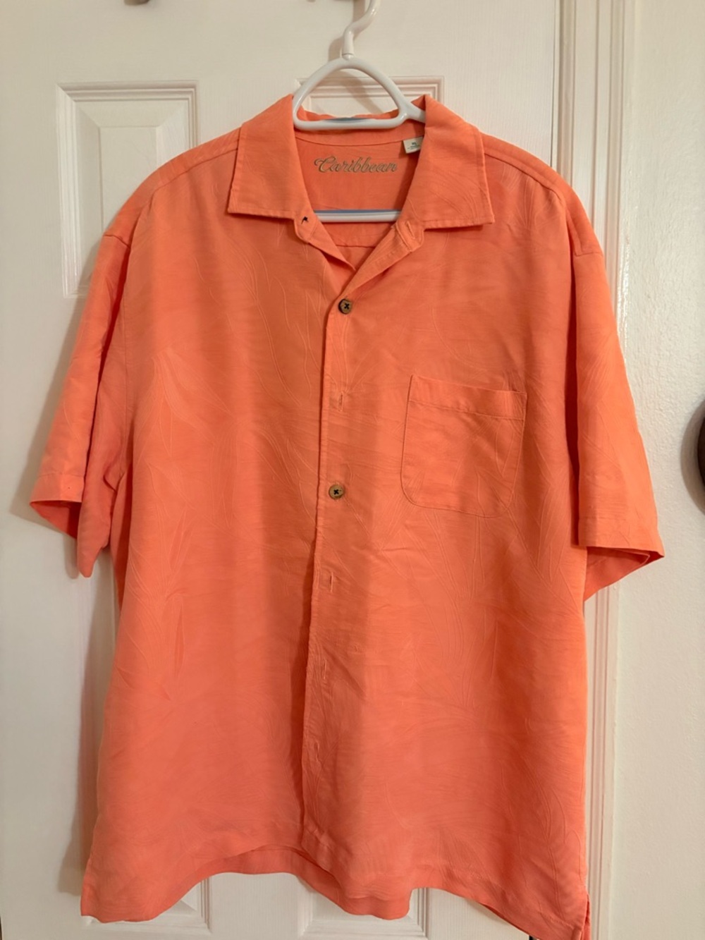 Caribbean Coral-Orange Short Sleeve Button-Down Camp Shirt